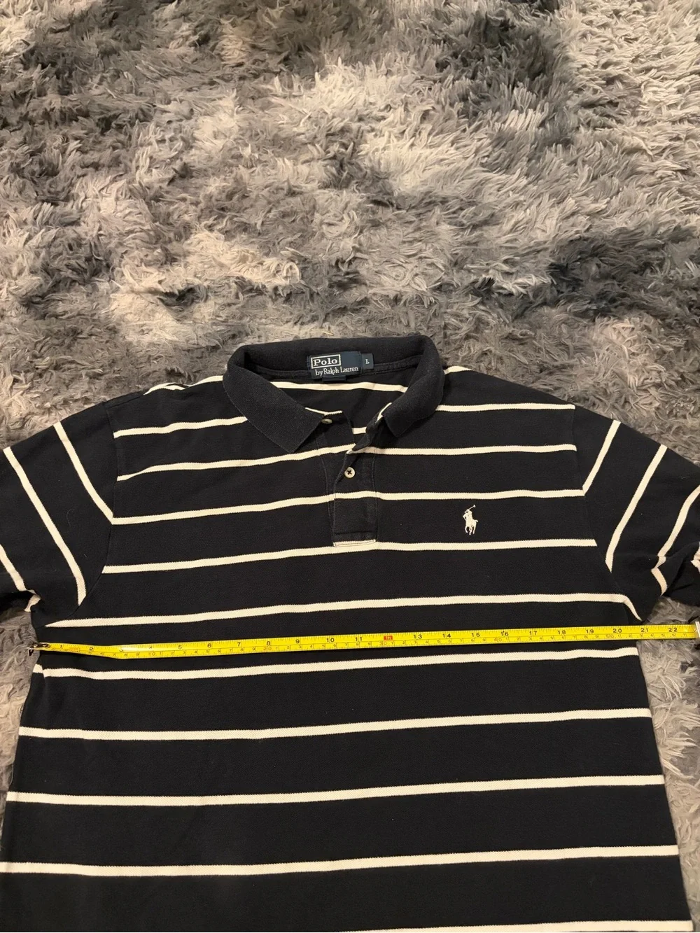 Polo by Ralph Lauren Shirt Men L Black White Striped Short Sleeve Pony Cotton